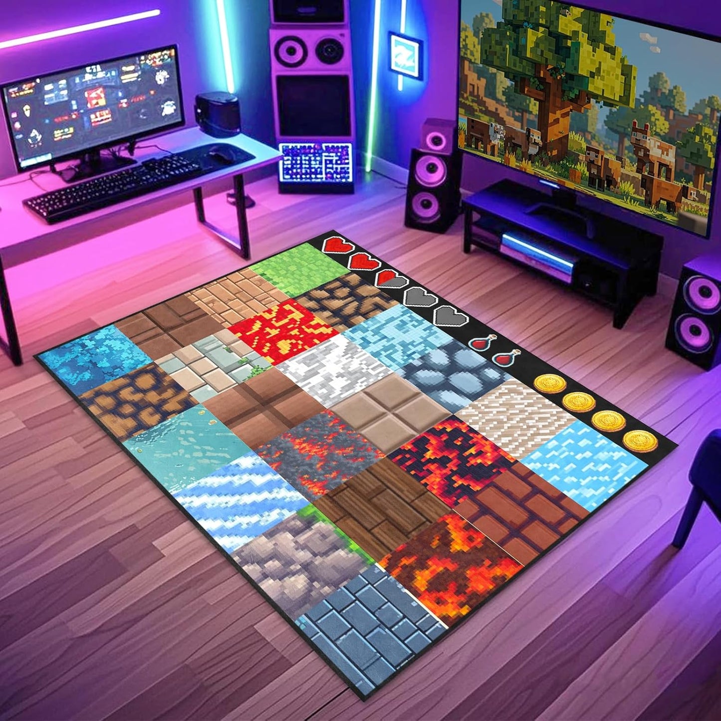 Cool Game Rug for Teen Boys Room Funny Gamer Rug for Boys Bedroom, Gaming Carpet Kids Play Mat for Living Room Playroom Game Decoration Floor Mats, 5'x7'