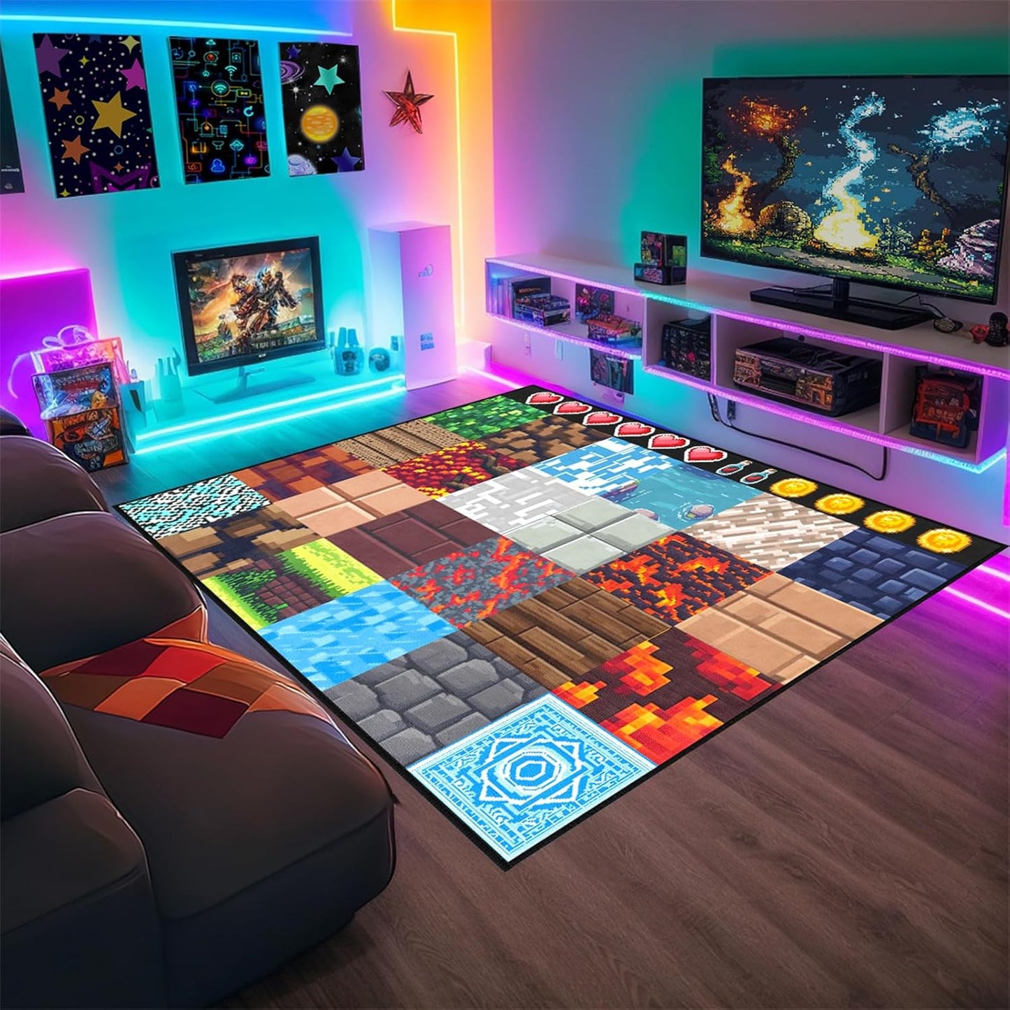 Cool Game Rug for Teen Boys Room Funny Gamer Rug for Boys Bedroom, Gaming Carpet Kids Play Mat for Living Room Playroom Game Decoration Floor Mats, 5'x7'