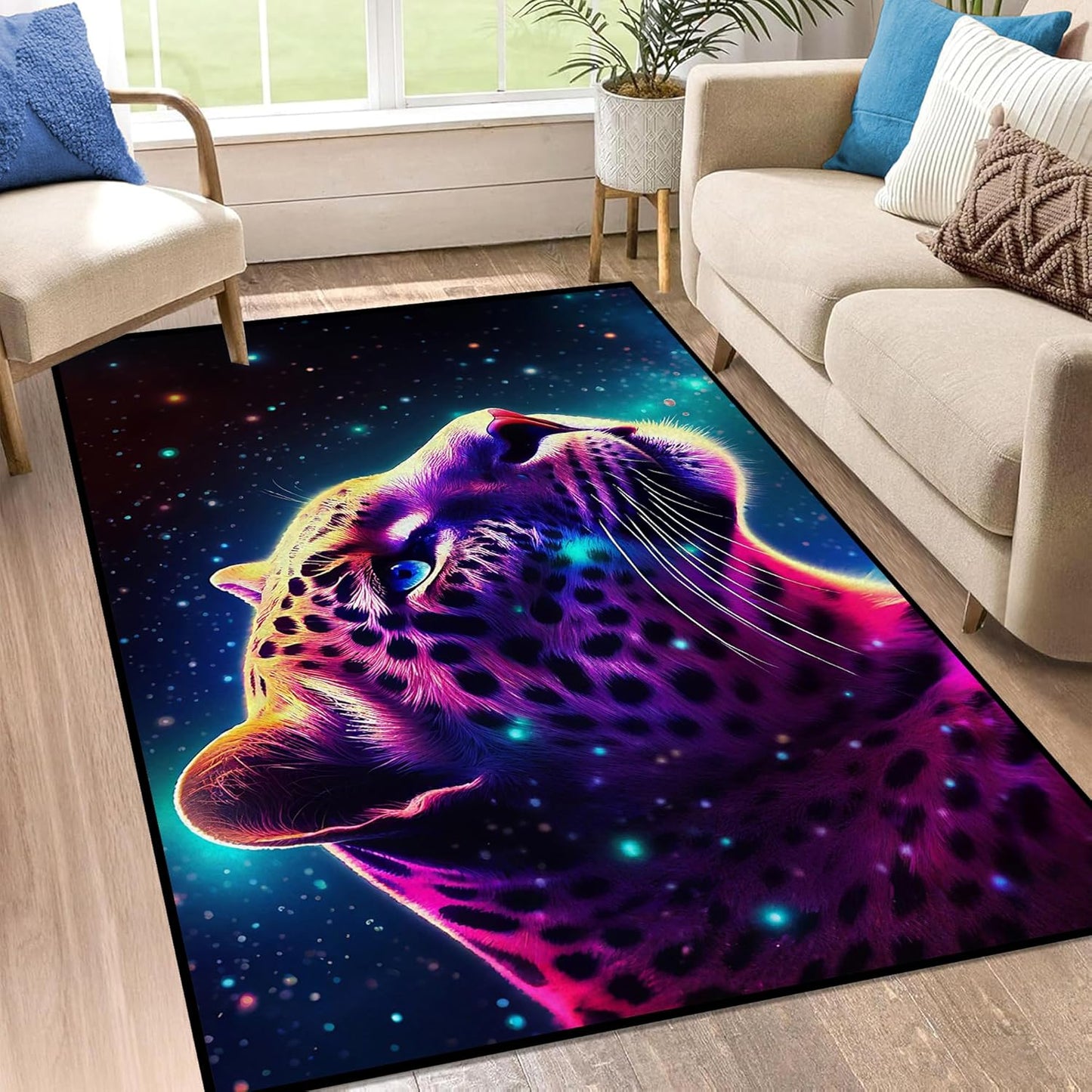 5' X 7' Galaxy Area Rug Dark Blue Starry Sky Carpets for Kids Bedroom Living Room Glitter Outer Space Throw Rugs Floor Mat