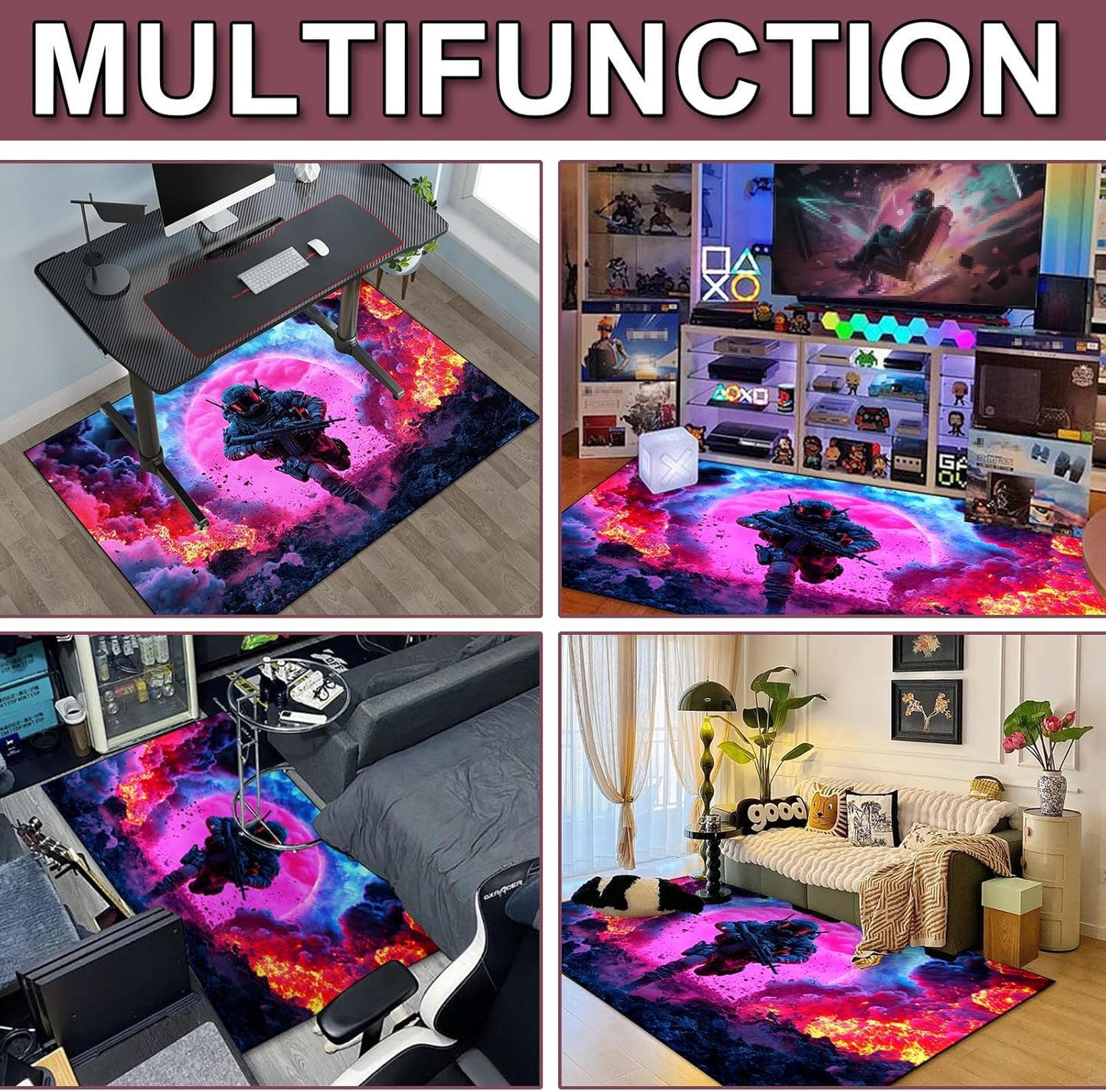 Shooting Gaming Area Rug Teen Boys Carpet, Battle Game Rug and Colorful Bomb Background War Design for Game Room, Gaming Room, Boys Girls Bedroom Playroom, Living Room (Running, 79" x 59")