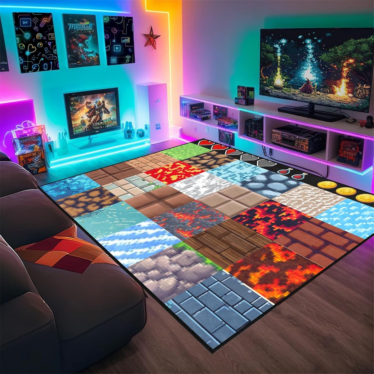 Cool Game Rug for Teen Boys Room Funny Gamer Rug for Boys Bedroom, Gaming Carpet Kids Play Mat for Living Room Playroom Game Decoration Floor Mats, 5'x7'
