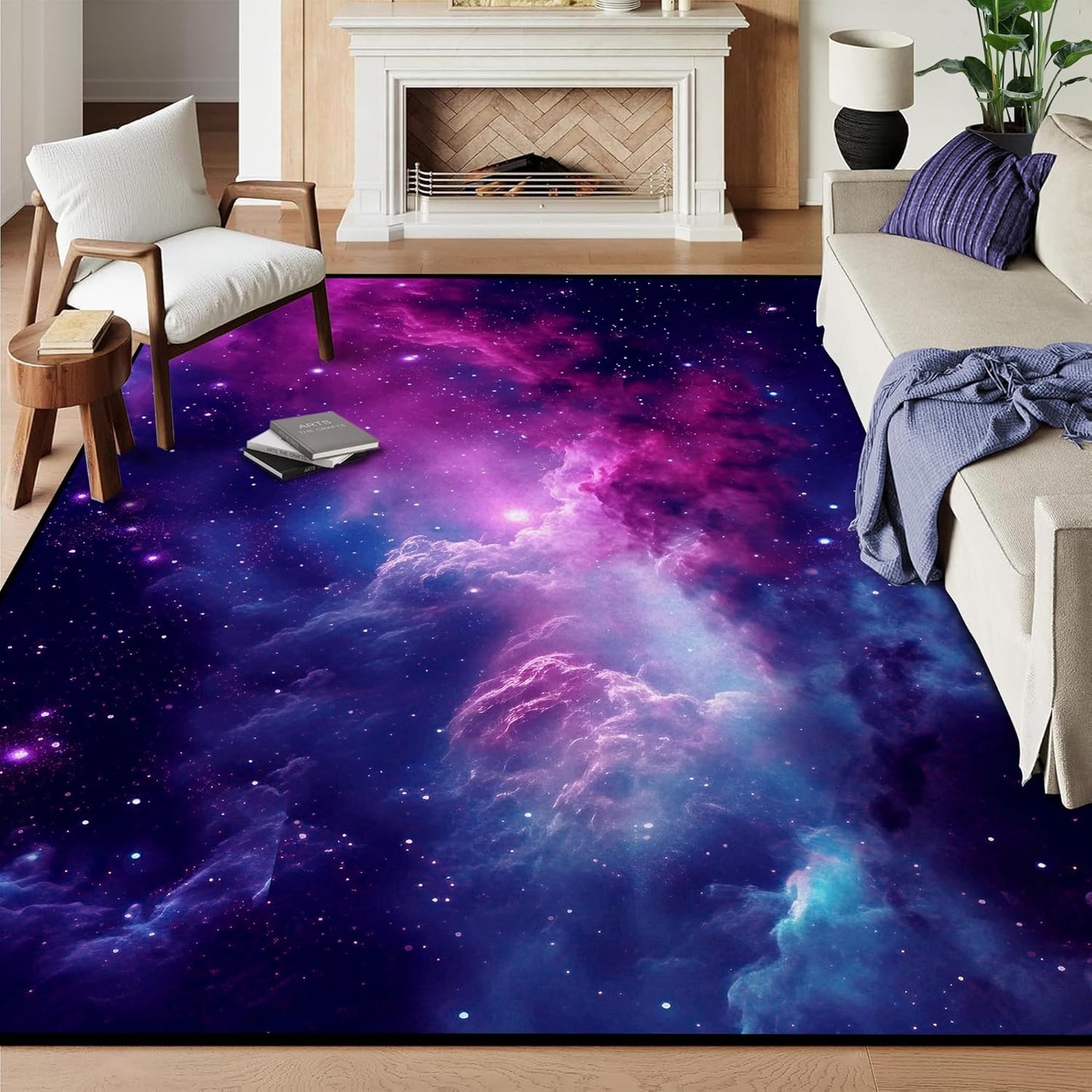 5' X 7' Galaxy Area Rug Dark Blue Starry Sky Carpets for Kids Bedroom Living Room Glitter Outer Space Throw Rugs Floor Mat