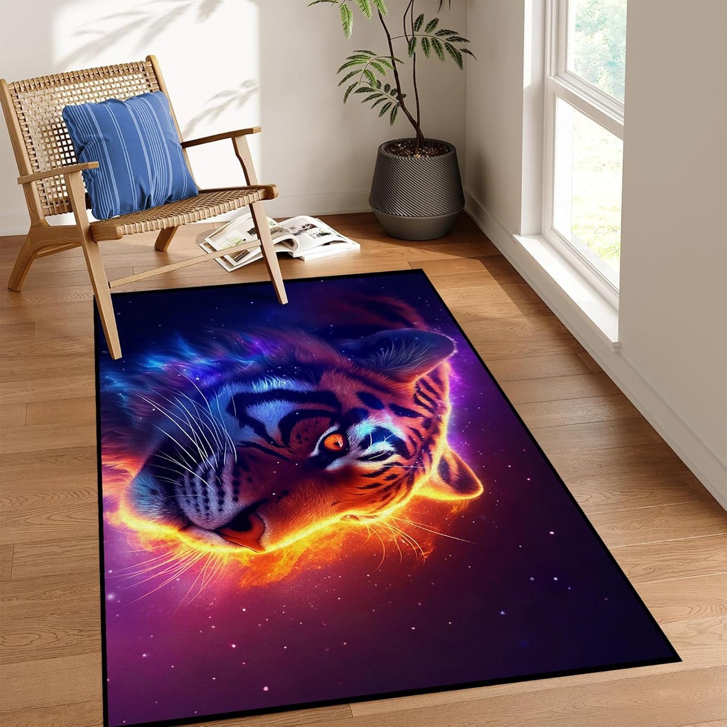 5' X 7' Galaxy Area Rug Dark Blue Starry Sky Carpets for Kids Bedroom Living Room Glitter Outer Space Throw Rugs Floor Mat
