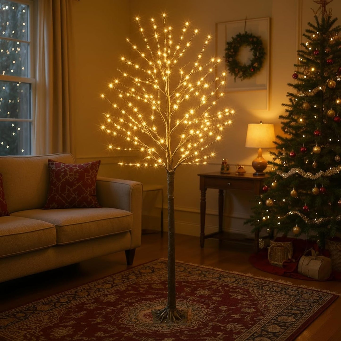Baquler 1 Pack Lighted Birch Tree - Halloween LED Light Brown Birch Tree Decoration for Christmas Holiday Fall Winter Party Decor, Indoor & Outdoor (8 ft)