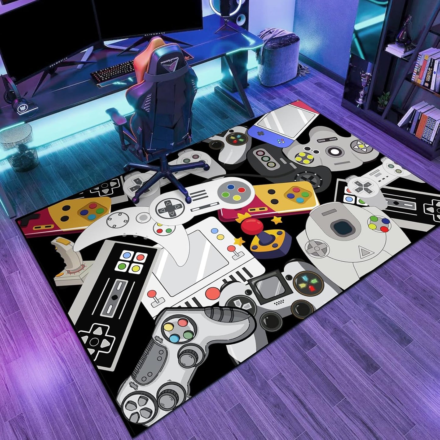 Game Rug Teen Boys Carpet with Game Controller Decoration, Video Gaming Rugs for Boy’s Bedroom Living Room Playroom, Non-Slip Gamer Carpet Children Gaming Area Rugs (79" x 59")