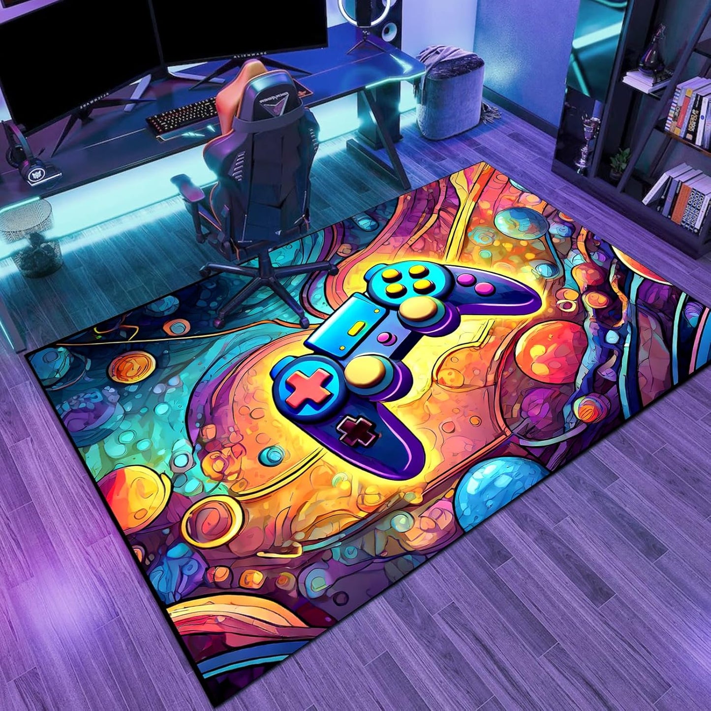 Game Rug Teen Boys Carpet with Game Controller Decoration, Video Gaming Rugs for Boy’s Bedroom Living Room Playroom, Non-Slip Gamer Carpet Children Gaming Area Rugs (79" x 59")