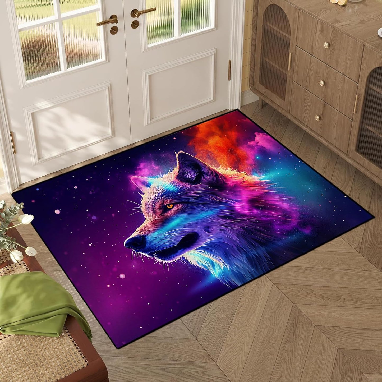 5' X 7' Galaxy Area Rug Dark Blue Starry Sky Carpets for Kids Bedroom Living Room Glitter Outer Space Throw Rugs Floor Mat