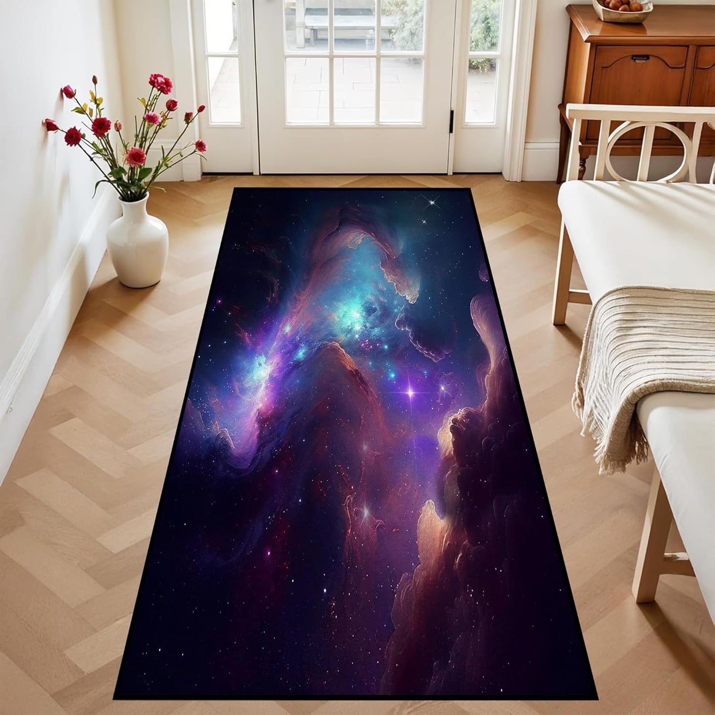 5' X 7' Galaxy Area Rug Dark Blue Starry Sky Carpets for Kids Bedroom Living Room Glitter Outer Space Throw Rugs Floor Mat