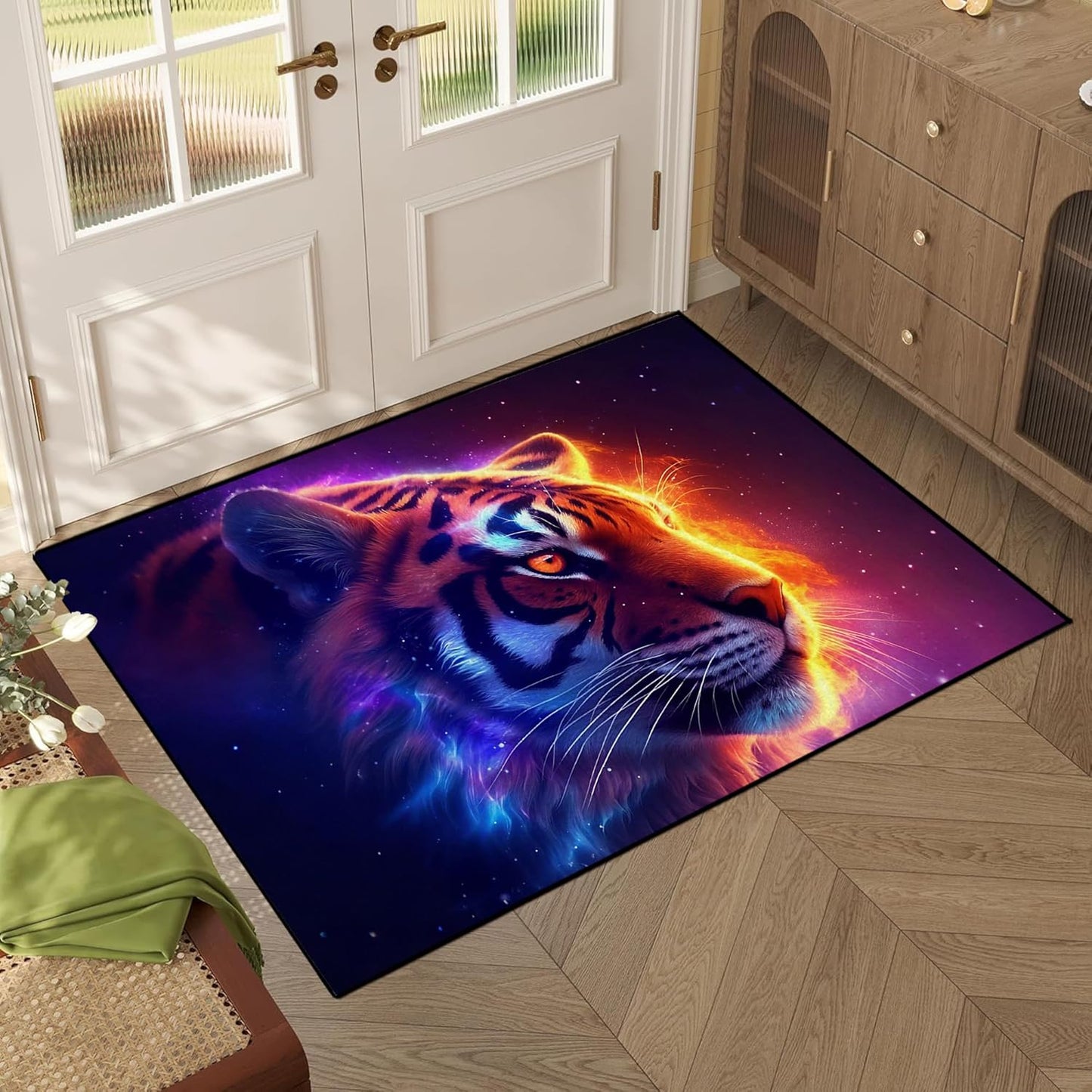 5' X 7' Galaxy Area Rug Dark Blue Starry Sky Carpets for Kids Bedroom Living Room Glitter Outer Space Throw Rugs Floor Mat