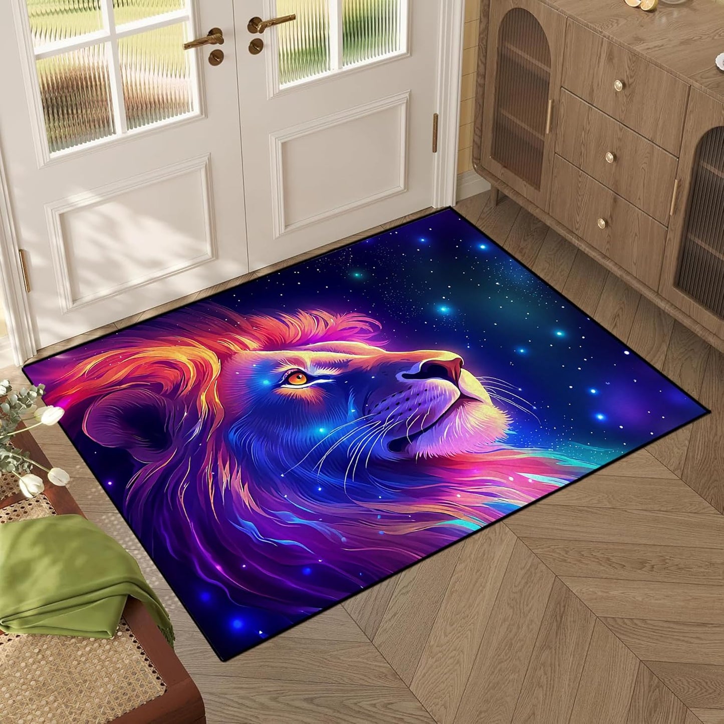 5' X 7' Galaxy Area Rug Dark Blue Starry Sky Carpets for Kids Bedroom Living Room Glitter Outer Space Throw Rugs Floor Mat
