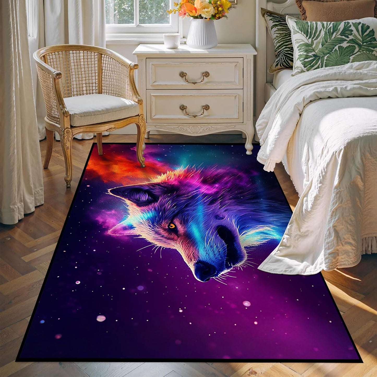 5' X 7' Galaxy Area Rug Dark Blue Starry Sky Carpets for Kids Bedroom Living Room Glitter Outer Space Throw Rugs Floor Mat