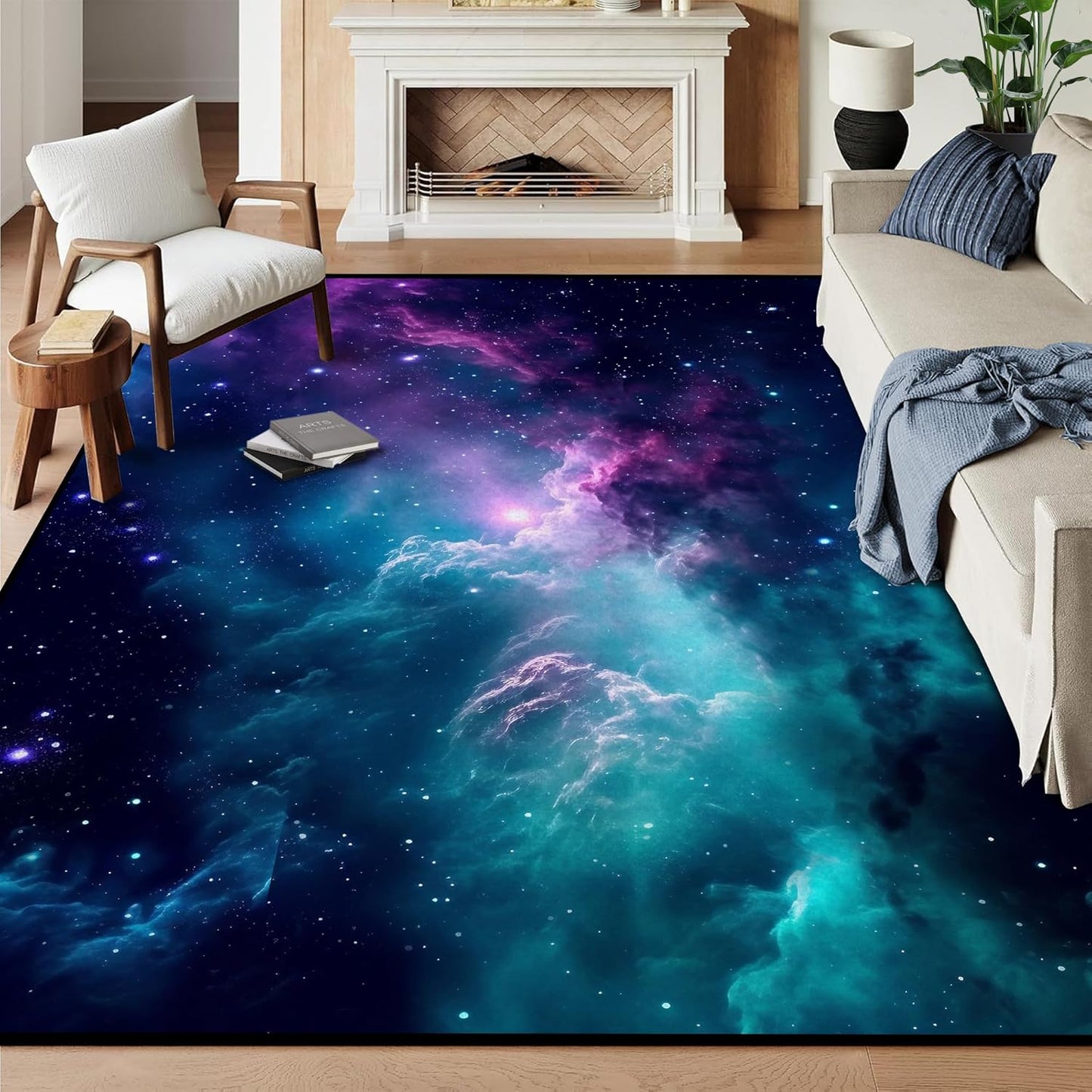 5' X 7' Galaxy Area Rug Dark Blue Starry Sky Carpets for Kids Bedroom Living Room Glitter Outer Space Throw Rugs Floor Mat