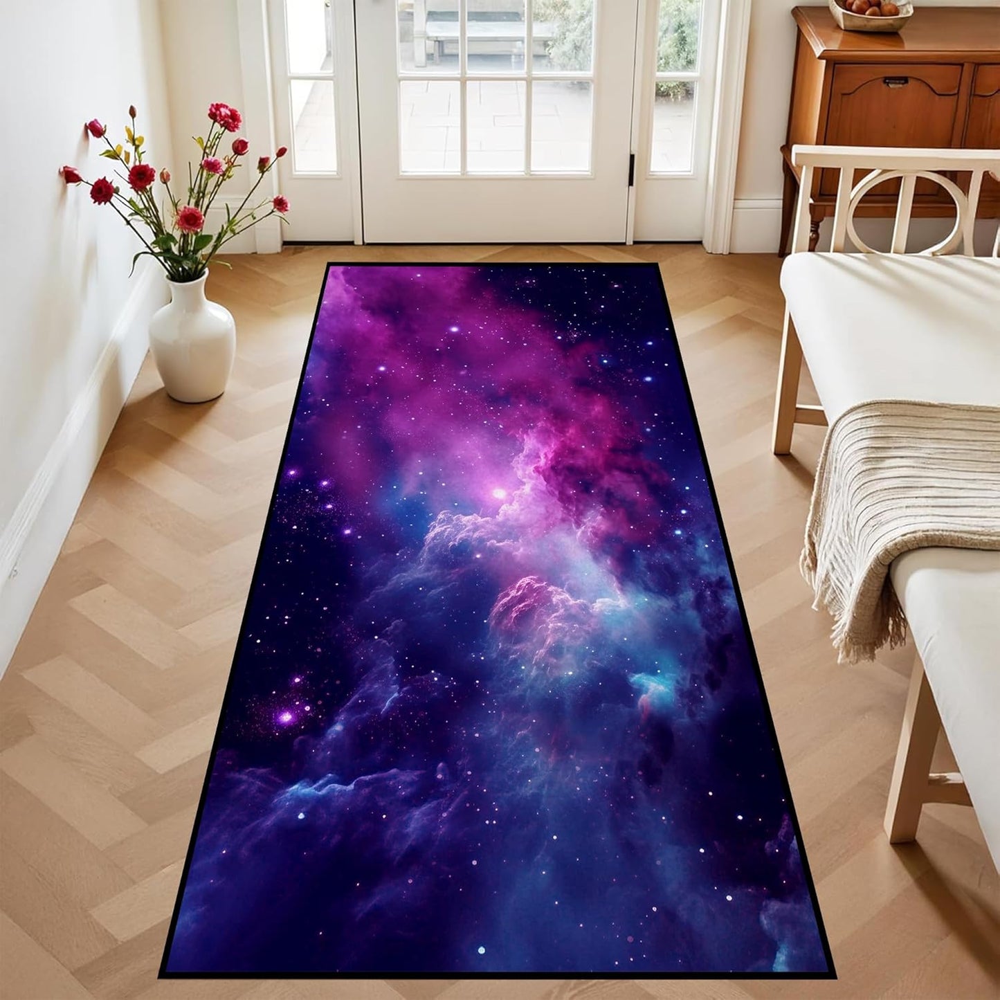 5' X 7' Galaxy Area Rug Dark Blue Starry Sky Carpets for Kids Bedroom Living Room Glitter Outer Space Throw Rugs Floor Mat