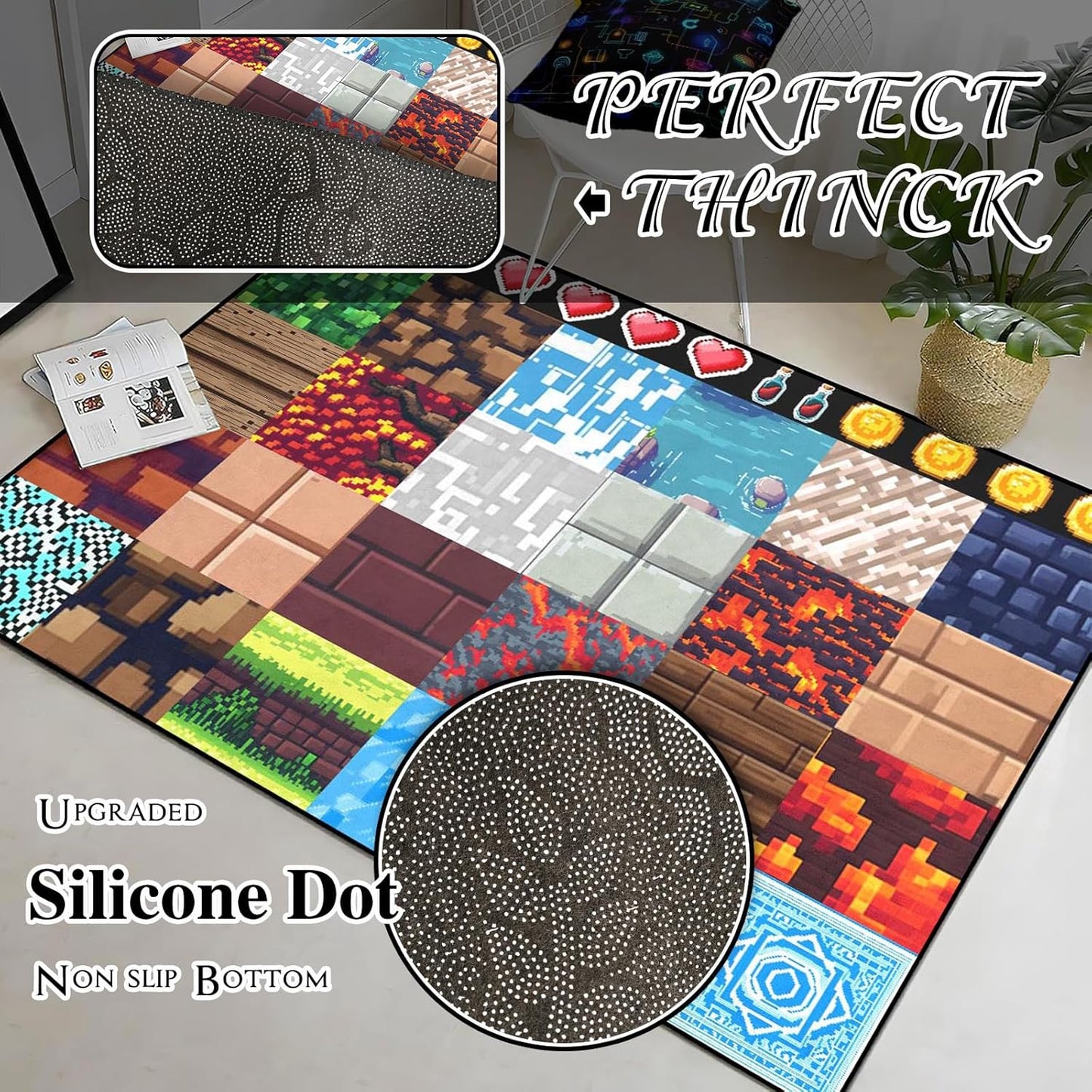 Cool Game Rug for Teen Boys Room Funny Gamer Rug for Boys Bedroom, Gaming Carpet Kids Play Mat for Living Room Playroom Game Decoration Floor Mats, 5'x7'