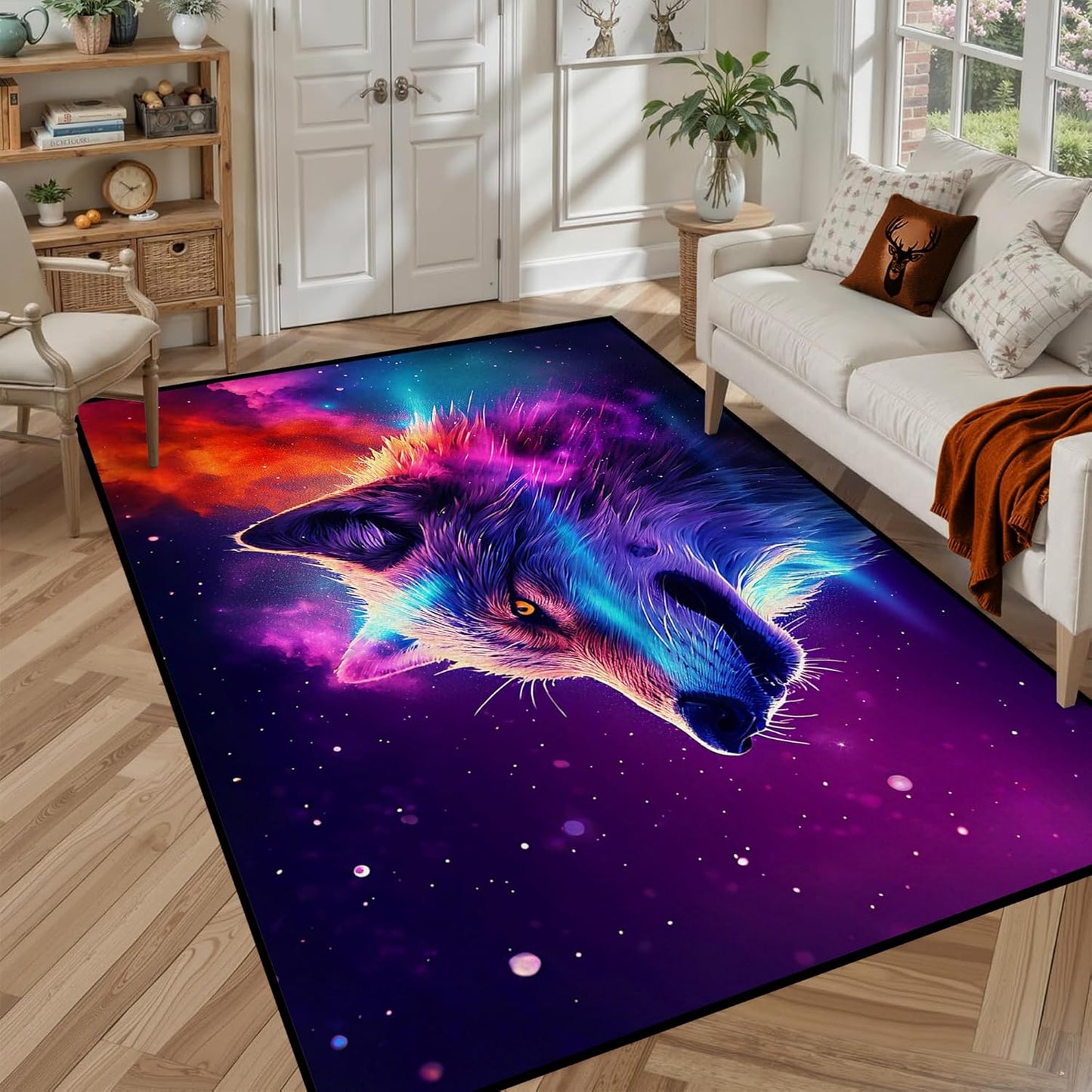 5' X 7' Galaxy Area Rug Dark Blue Starry Sky Carpets for Kids Bedroom Living Room Glitter Outer Space Throw Rugs Floor Mat