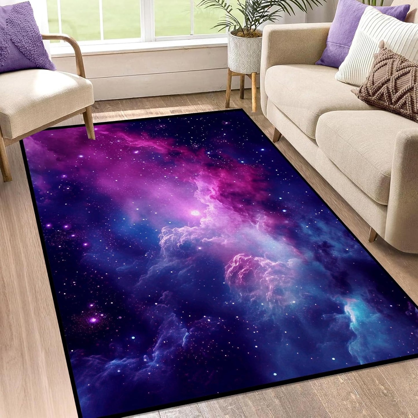 5' X 7' Galaxy Area Rug Dark Blue Starry Sky Carpets for Kids Bedroom Living Room Glitter Outer Space Throw Rugs Floor Mat