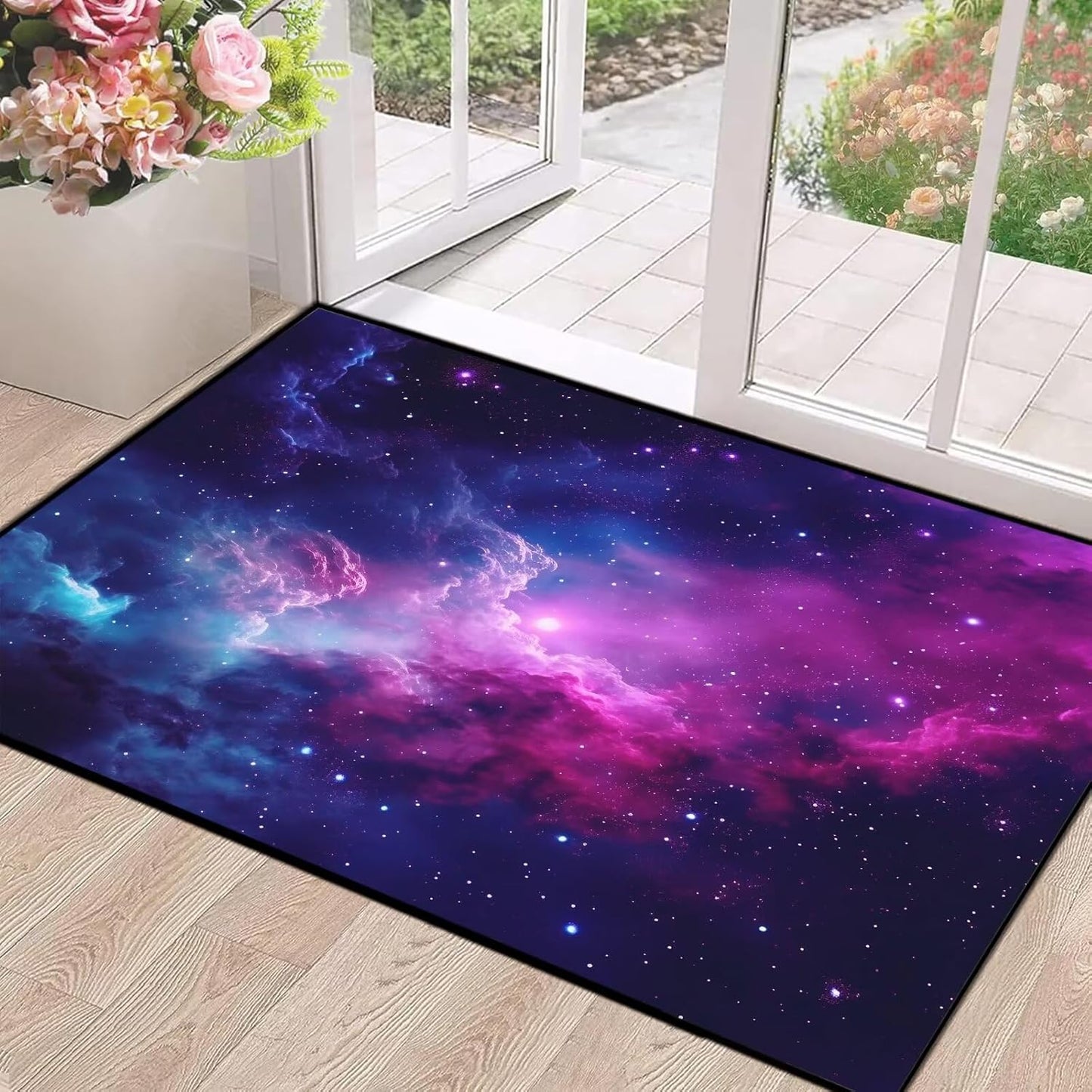 5' X 7' Galaxy Area Rug Dark Blue Starry Sky Carpets for Kids Bedroom Living Room Glitter Outer Space Throw Rugs Floor Mat