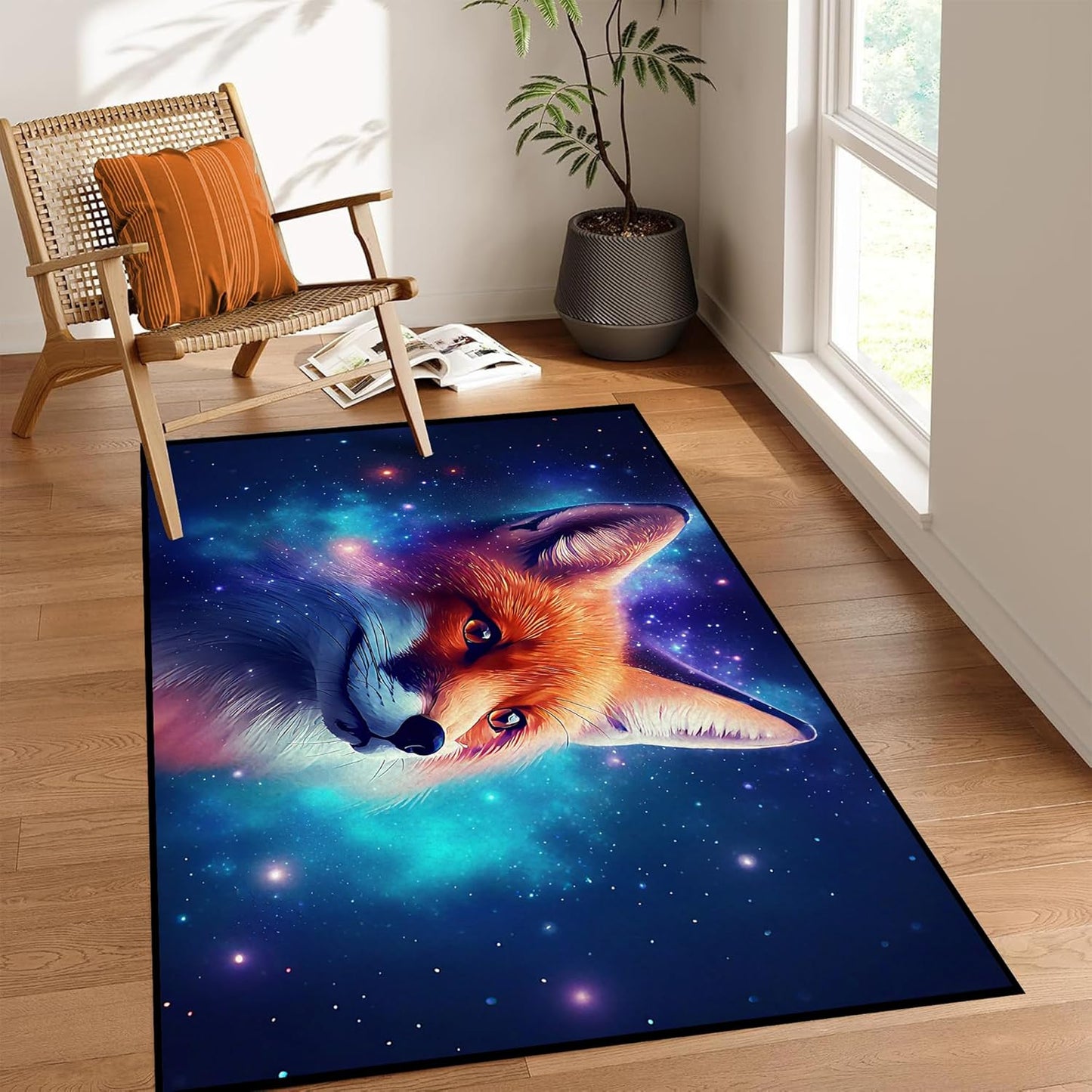 5' X 7' Galaxy Area Rug Dark Blue Starry Sky Carpets for Kids Bedroom Living Room Glitter Outer Space Throw Rugs Floor Mat