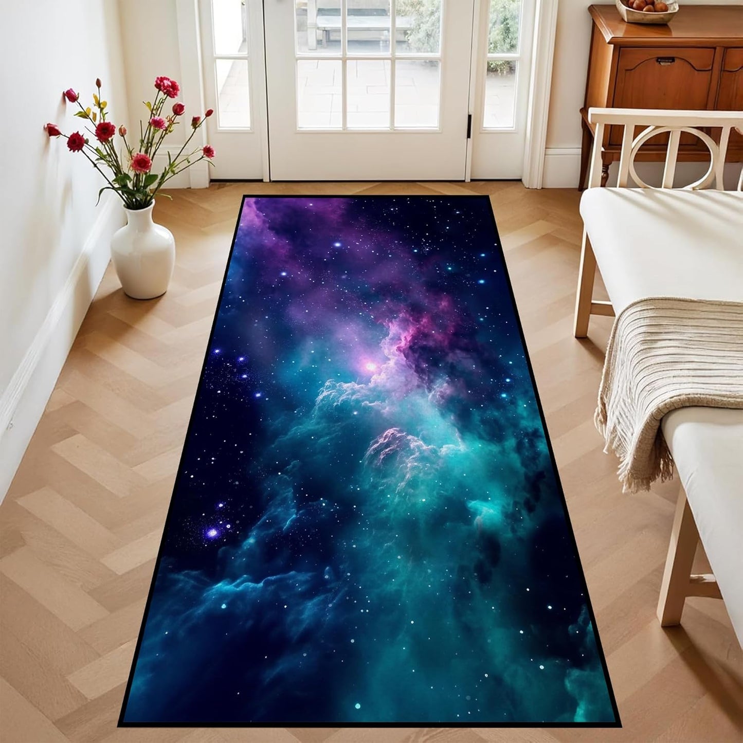 5' X 7' Galaxy Area Rug Dark Blue Starry Sky Carpets for Kids Bedroom Living Room Glitter Outer Space Throw Rugs Floor Mat