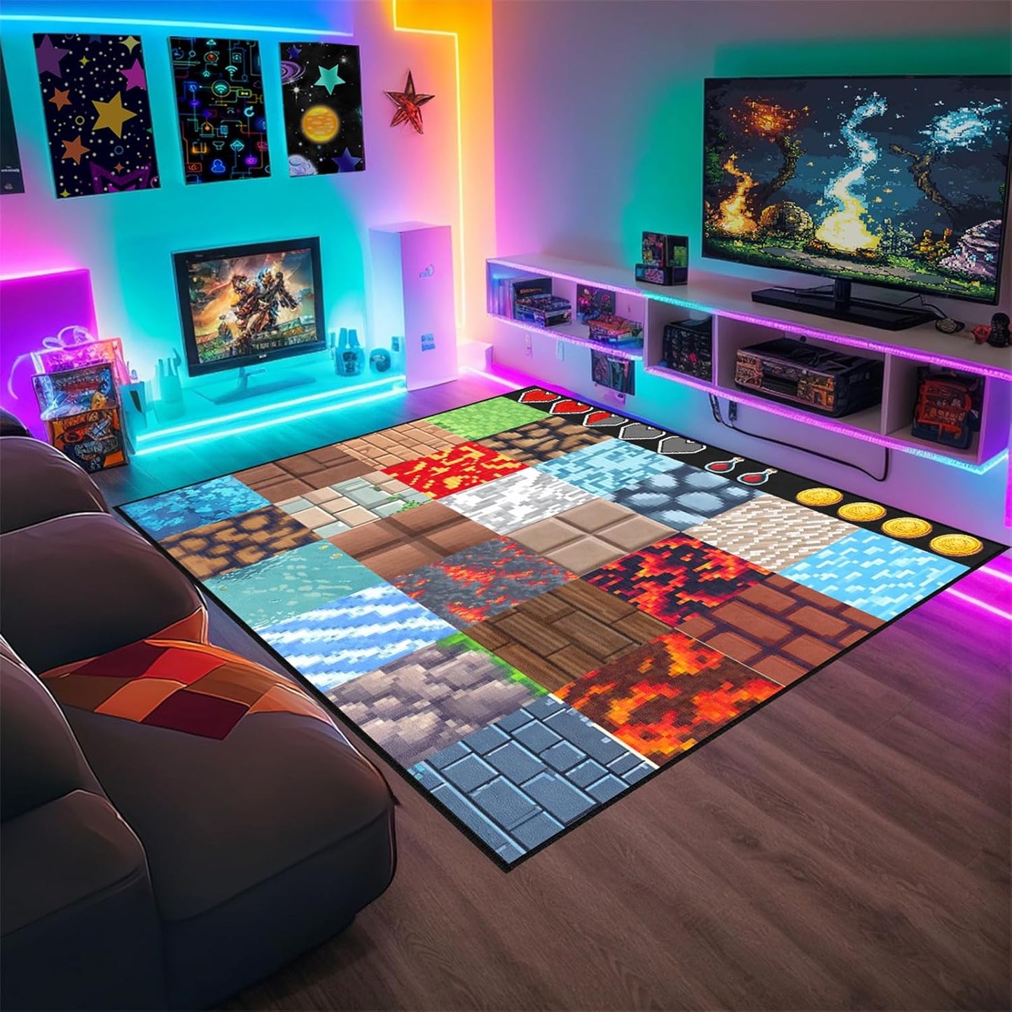Cool Game Rug for Teen Boys Room Funny Gamer Rug for Boys Bedroom, Gaming Carpet Kids Play Mat for Living Room Playroom Game Decoration Floor Mats, 5'x7'