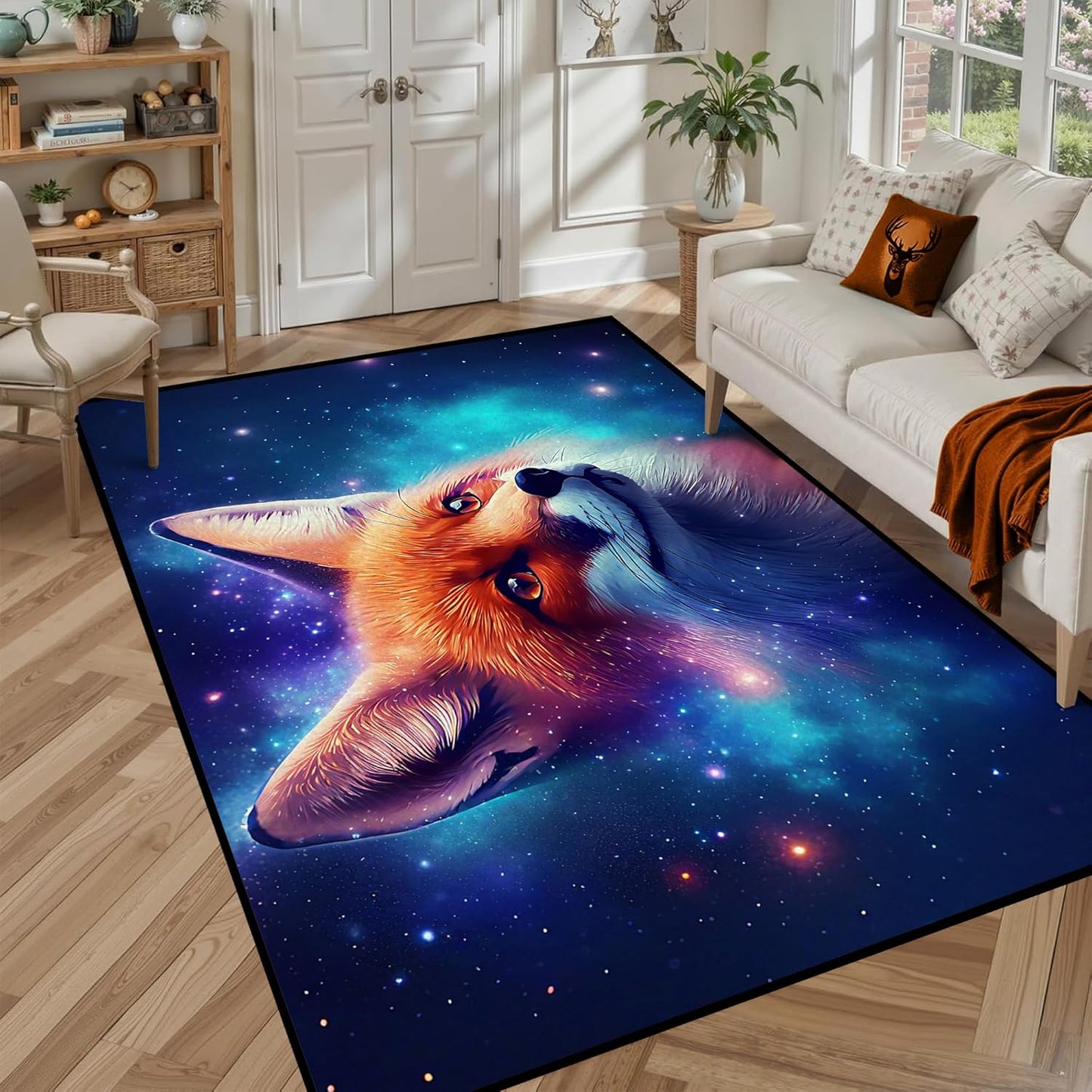 5' X 7' Galaxy Area Rug Dark Blue Starry Sky Carpets for Kids Bedroom Living Room Glitter Outer Space Throw Rugs Floor Mat