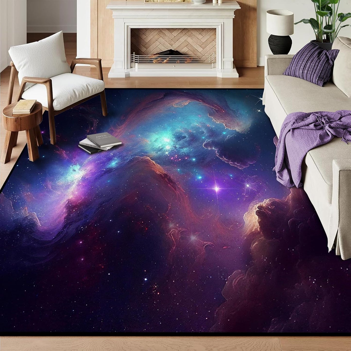 5' X 7' Galaxy Area Rug Dark Blue Starry Sky Carpets for Kids Bedroom Living Room Glitter Outer Space Throw Rugs Floor Mat