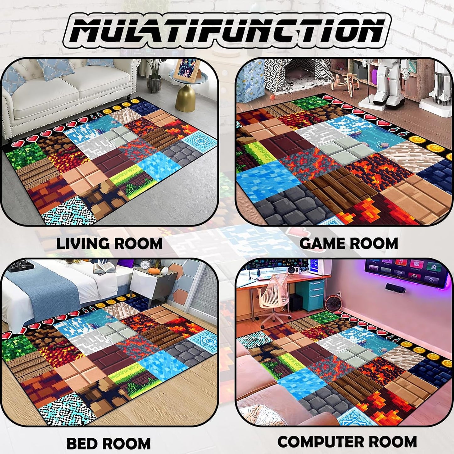 Cool Game Rug for Teen Boys Room Funny Gamer Rug for Boys Bedroom, Gaming Carpet Kids Play Mat for Living Room Playroom Game Decoration Floor Mats, 5'x7'