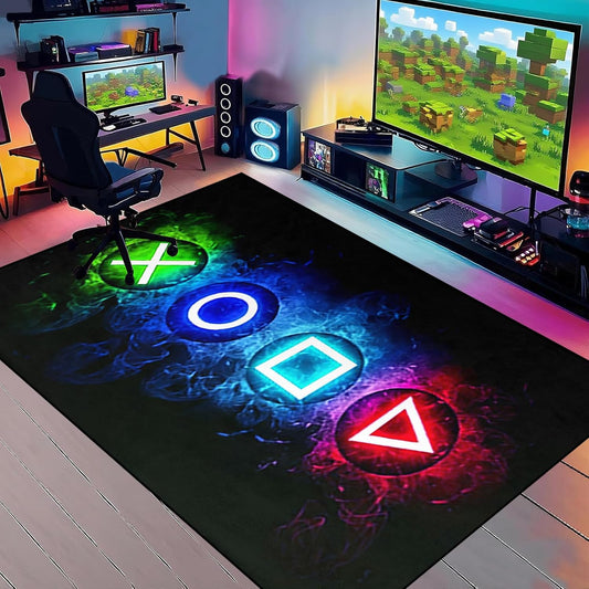 Games Area Rugs, Gamer Rug for Boy Cool Player Room Decor, Gaming Carpets for Boys Teens, Child Play Soft Floor Mat for Dining Living Room Sofa, Video Game Decor Decorate Doormats Black