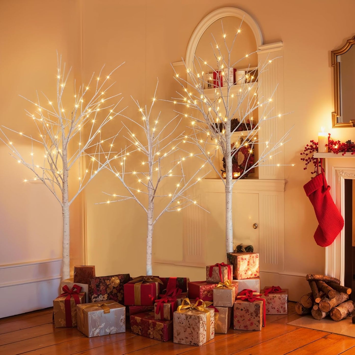 3 Pack Black Halloween Spooky Tree, 4ft 5ft 6ft Artificial Lighted Birch Trees with Purple Lights for Indoor Outdoor Use Holiday Decor Christmas Halloween Wedding Party Home Garden Decoration