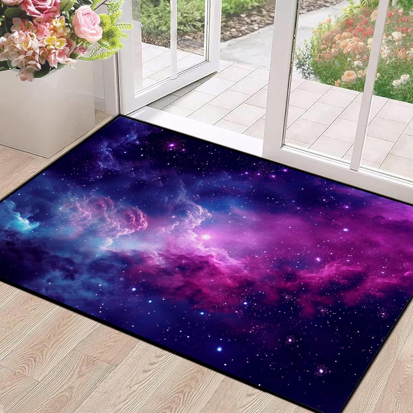 5' X 7' Galaxy Area Rug Dark Blue Starry Sky Carpets for Kids Bedroom Living Room Glitter Outer Space Throw Rugs Floor Mat