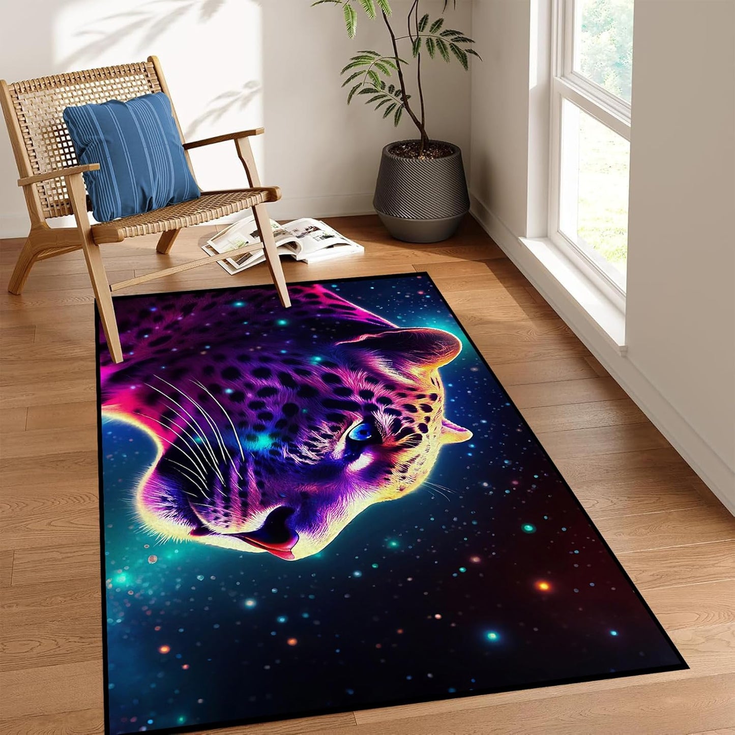 5' X 7' Galaxy Area Rug Dark Blue Starry Sky Carpets for Kids Bedroom Living Room Glitter Outer Space Throw Rugs Floor Mat