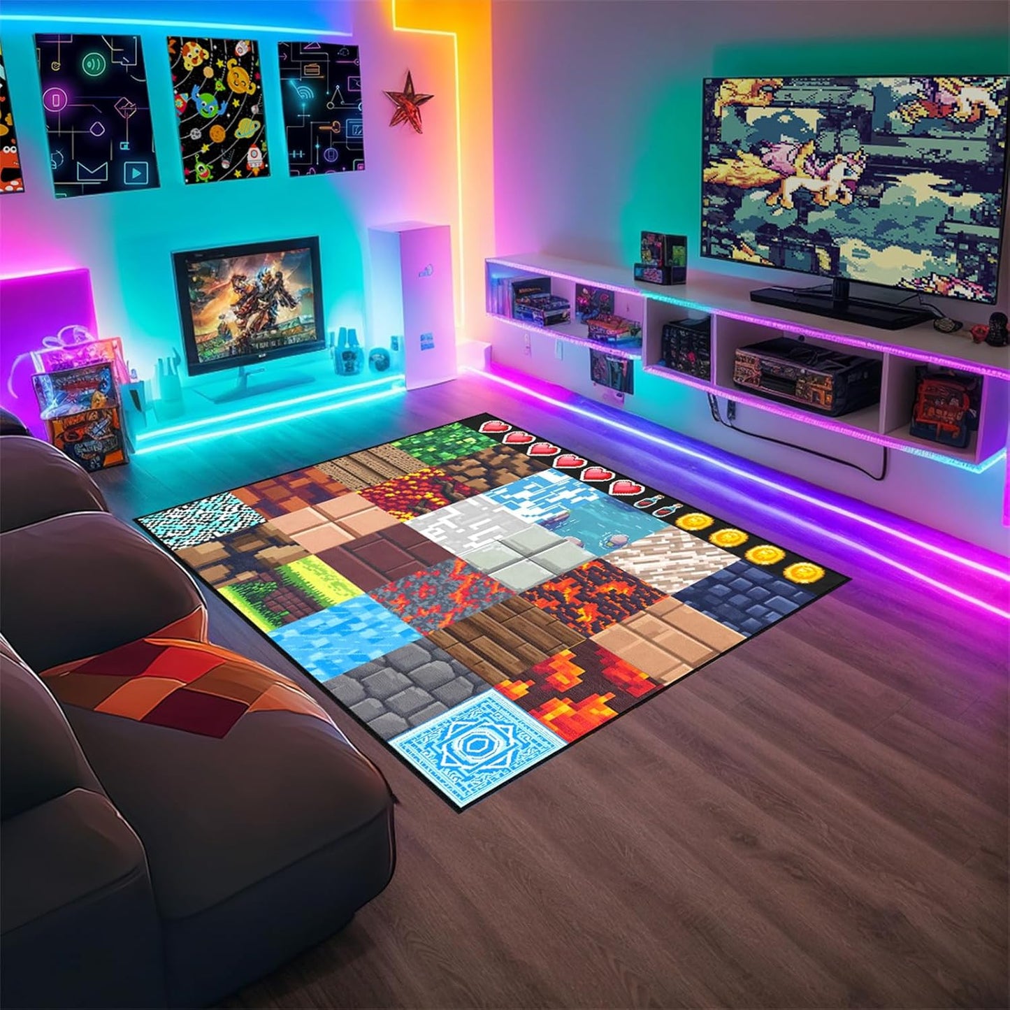 Cool Game Rug for Teen Boys Room Funny Gamer Rug for Boys Bedroom, Gaming Carpet Kids Play Mat for Living Room Playroom Game Decoration Floor Mats, 5'x7'