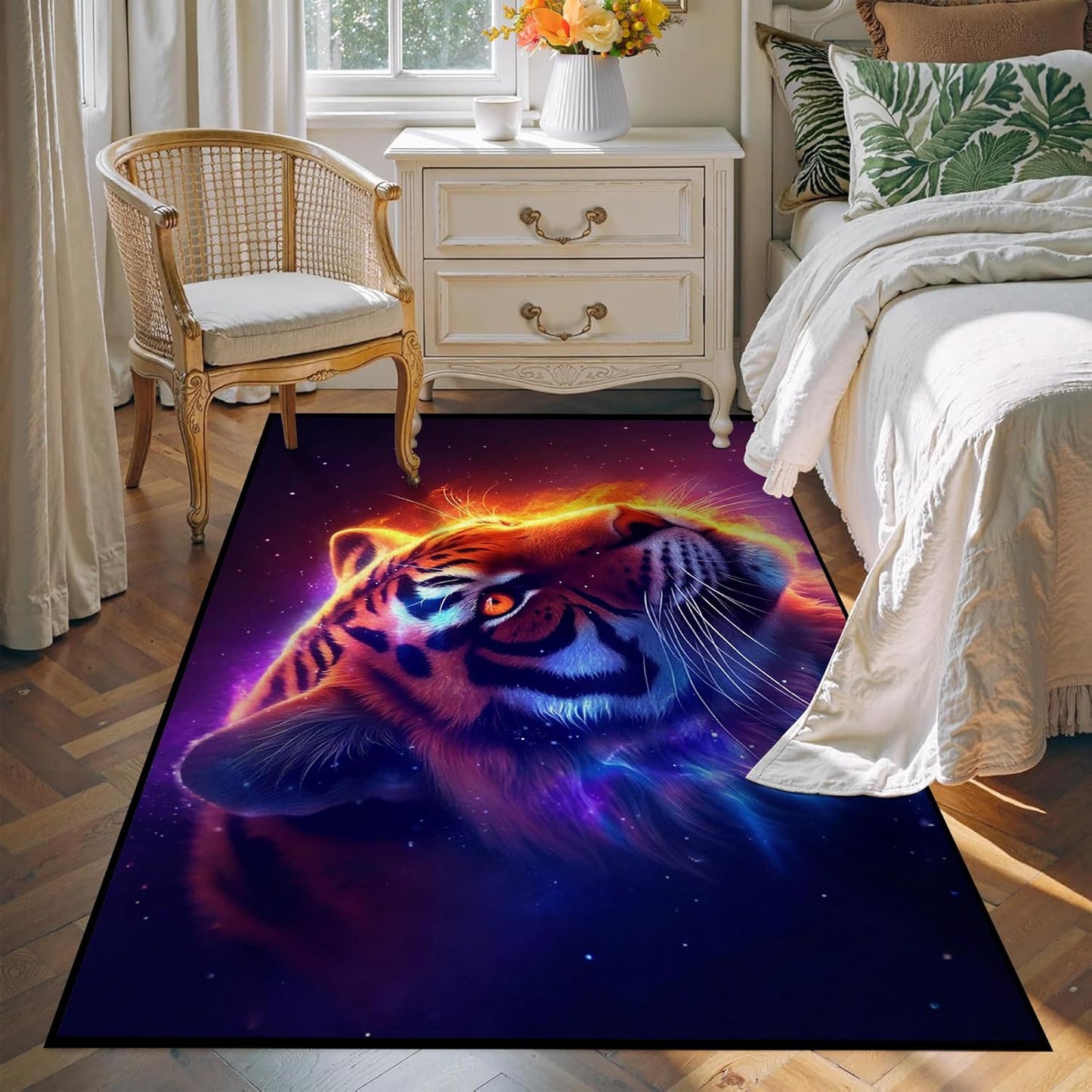 5' X 7' Galaxy Area Rug Dark Blue Starry Sky Carpets for Kids Bedroom Living Room Glitter Outer Space Throw Rugs Floor Mat