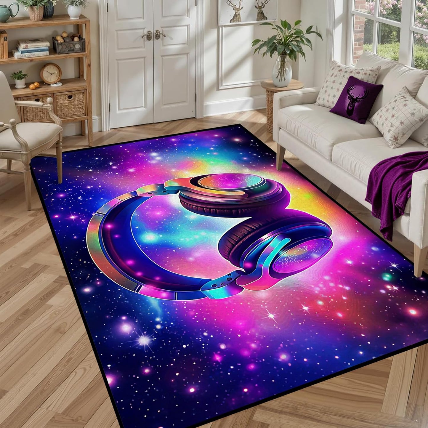 5' X 7' Galaxy Area Rug Dark Blue Starry Sky Carpets for Kids Bedroom Living Room Glitter Outer Space Throw Rugs Floor Mat