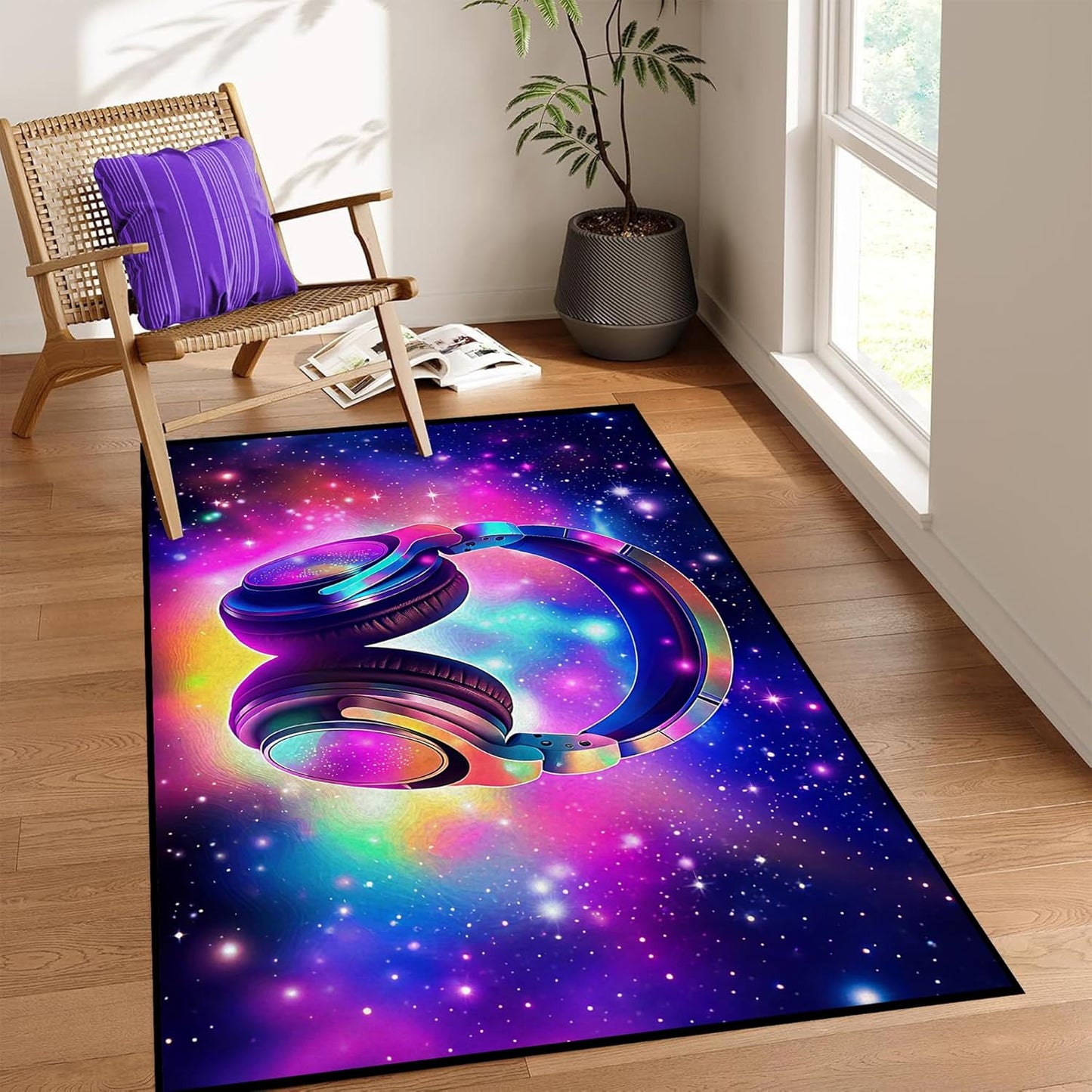 5' X 7' Galaxy Area Rug Dark Blue Starry Sky Carpets for Kids Bedroom Living Room Glitter Outer Space Throw Rugs Floor Mat