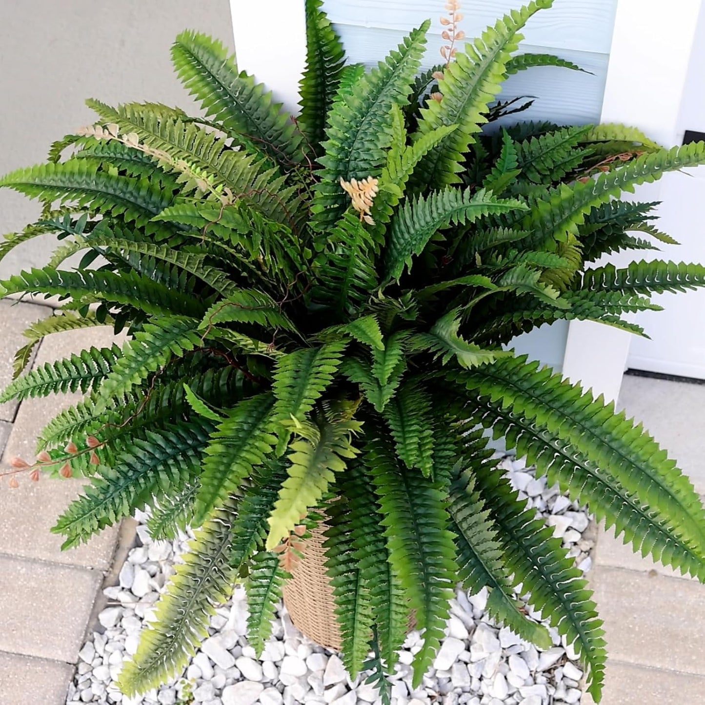 CQURE 128 Branches Fake Ferns Artificial Plants Large, 48" Set of 2 Artificial Boston Ferns Faux Hanging Fake Plants for Outdoors Planter Home Garden Decor