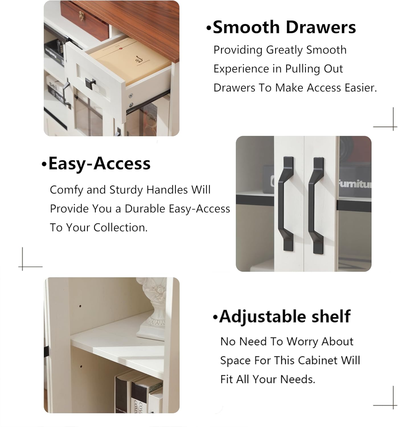 59.2" TV Stands for TV up to 65", Storage TV Cabinet,TV Table,Entertainment Center with Open Storage,TV Console,Media Console for Living Room and Bedroom,Sliding Doors,Antique White