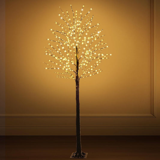 Baquler 1 Pack Lighted Birch Tree - Halloween LED Light Brown Birch Tree Decoration for Christmas Holiday Fall Winter Party Decor, Indoor & Outdoor (8 ft)