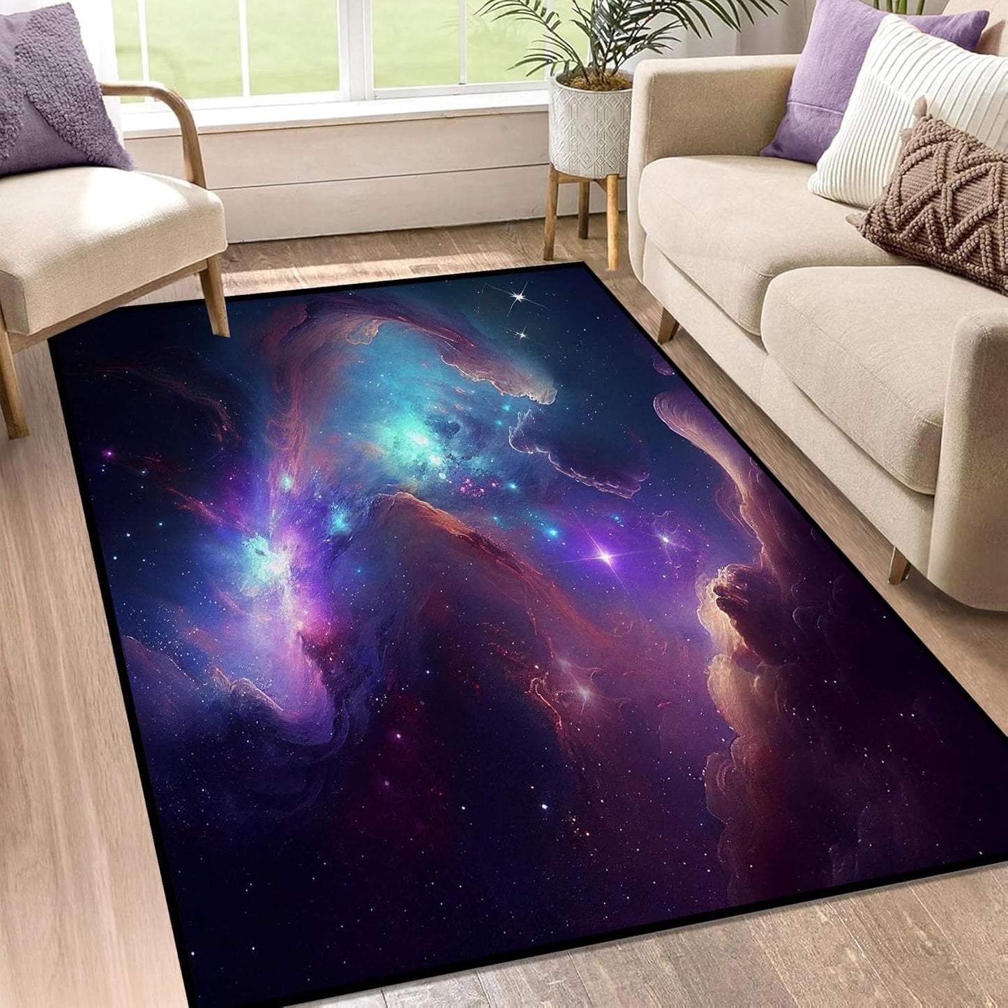5' X 7' Galaxy Area Rug Dark Blue Starry Sky Carpets for Kids Bedroom Living Room Glitter Outer Space Throw Rugs Floor Mat