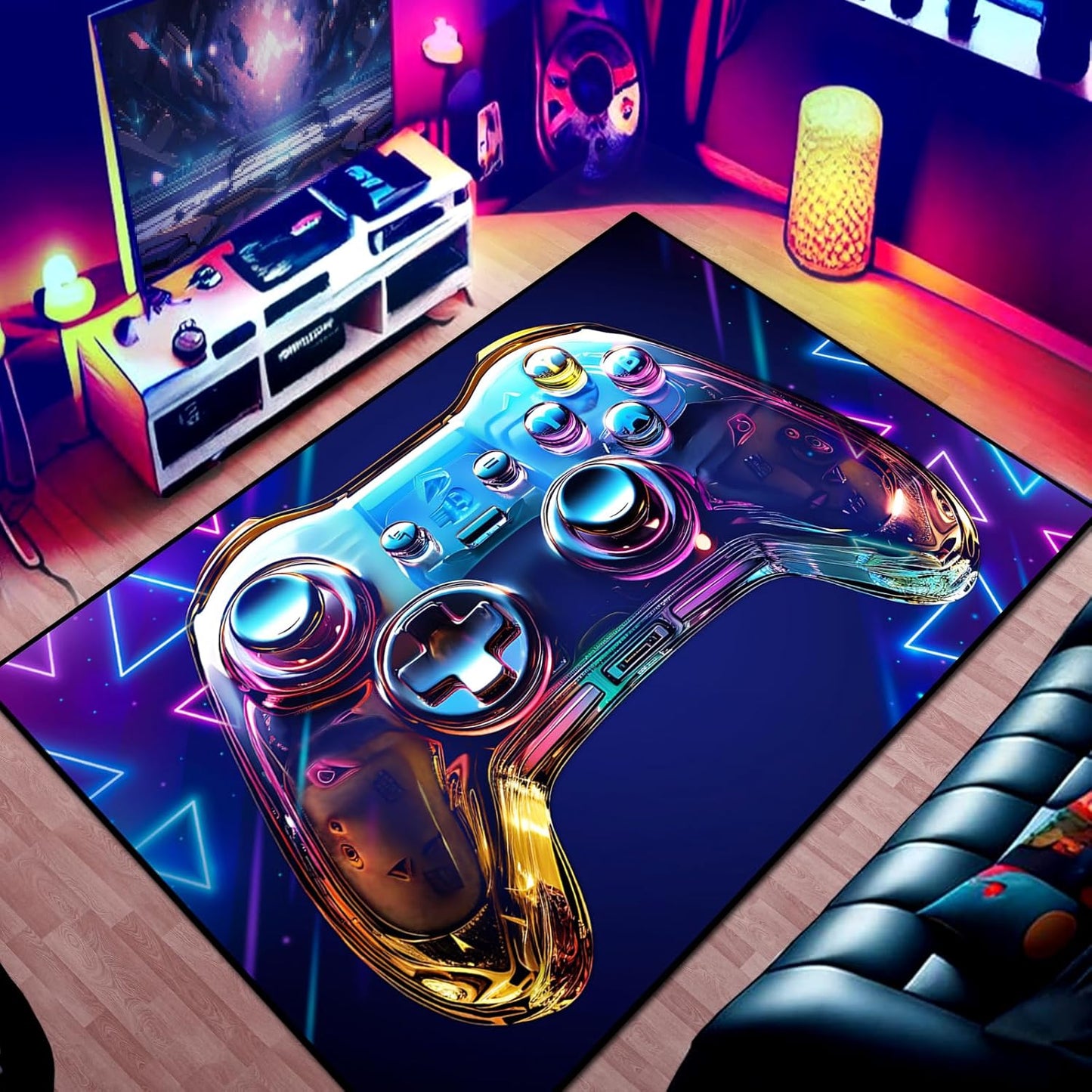 Gaming Area Rug Teen Boys Carpet, 3D Transparent Gamepad and Colorful Bomb Background Game Controller Design for Game Room, Gaming Room, Boys Girls Bedroom Playroom, Living Room (70" x 55")