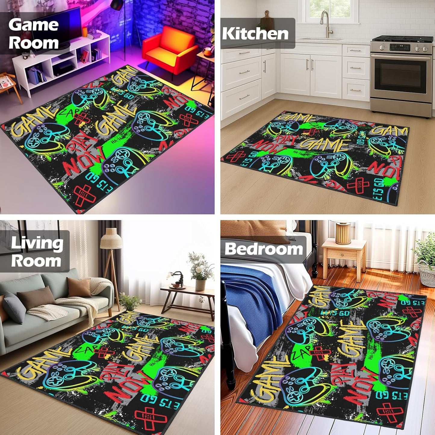 Gamer Rug for Game Room 5'x7' Non-Slip Gaming Rugs,Cool Graffiti Carpet for Bedroom Living Room Decor