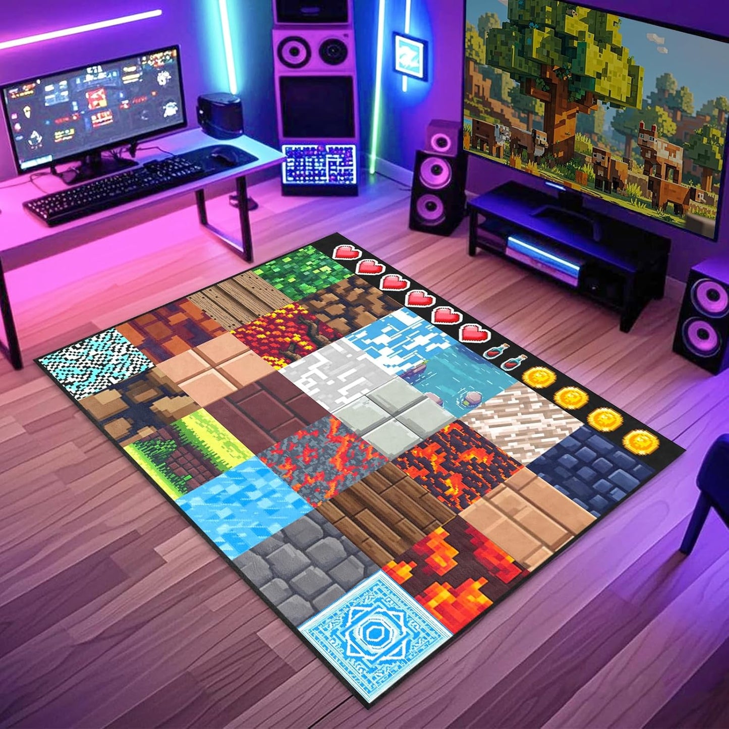 Cool Game Rug for Teen Boys Room Funny Gamer Rug for Boys Bedroom, Gaming Carpet Kids Play Mat for Living Room Playroom Game Decoration Floor Mats, 5'x7'